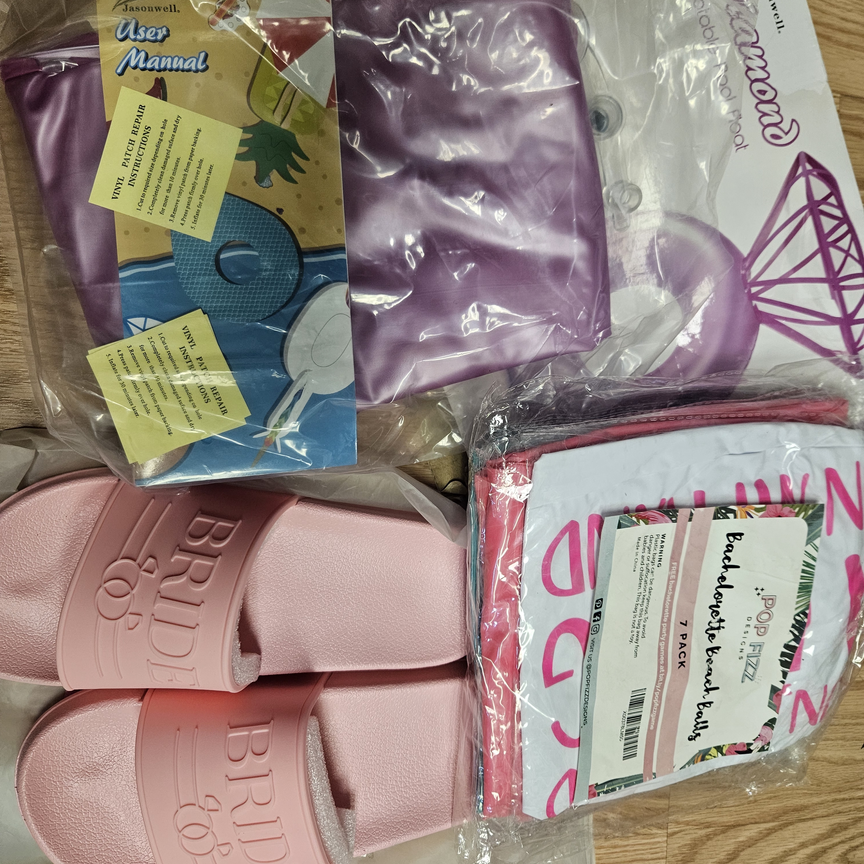 Pink Bride Slides And Purple Accessories Set
